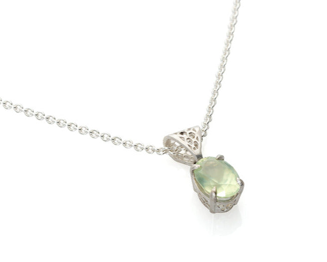 prehnite pendant, oval brilliant mint green gemstone