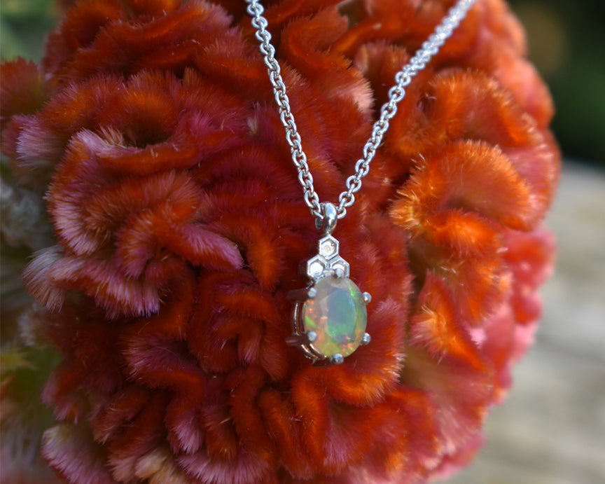 Faceted Opal Honeycomb Solitaire Pendant