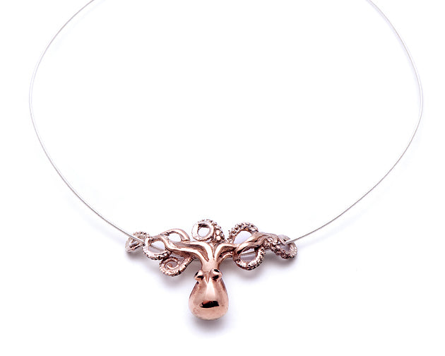 Carnation Pink Silver Octopus Necklace
