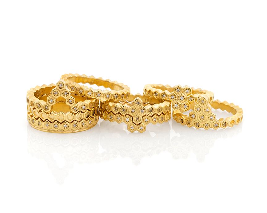 Gold Honeycomb Stacking Wedding Anniversary Band