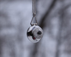 Anatomical eyeball locket, handmade 1" silver eyeball locket on adjustable wheat chain with bezel-set 5mm pupil