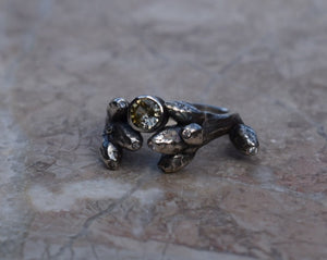 Oak sapling ring with yellow sapphire and white diamonds