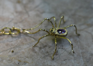 18ky gld spider pendant with color-change sapphire, black diamond eyes