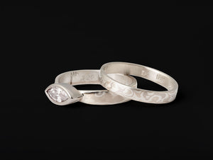 Lavinia Gold Mokume Wedding Set, Size 6.5