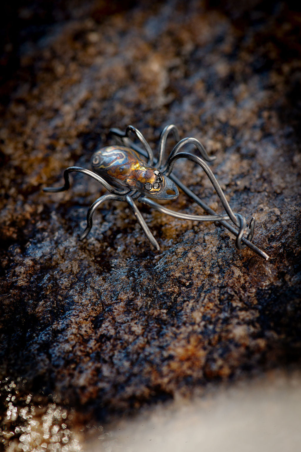 Small Mokume Spider Brooch