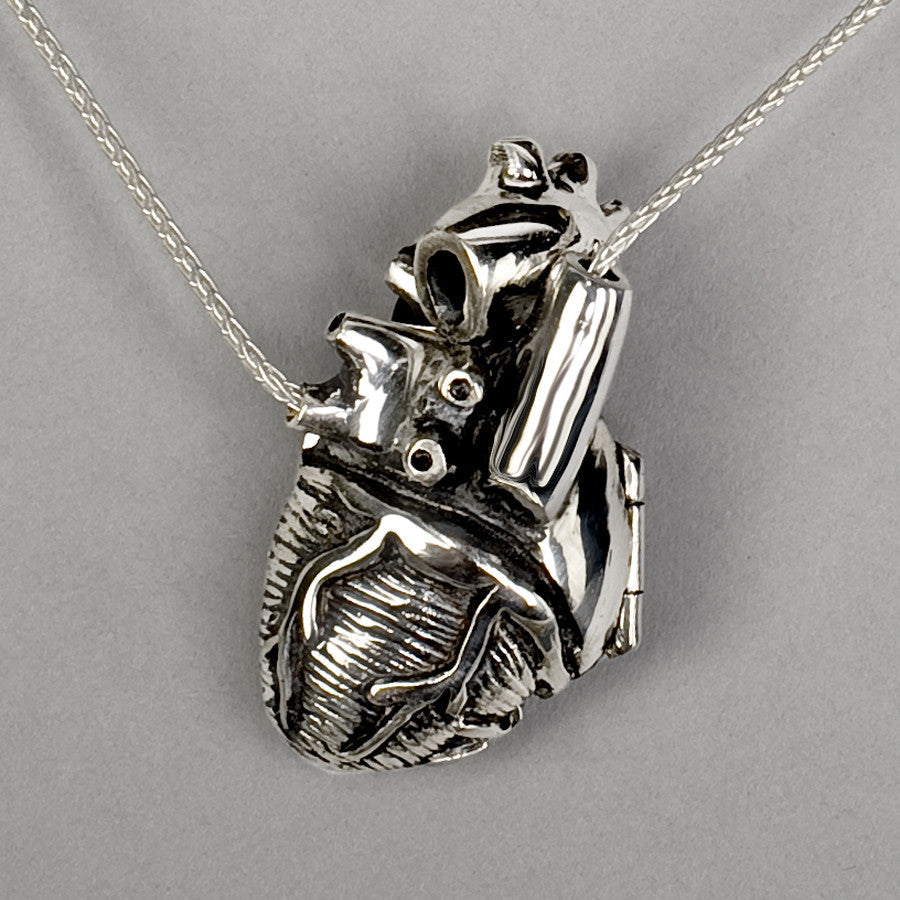 heart locket, anatomy, anatomical heart locket, peggy skemp, medical jewelry, heart necklace, cardiac, open heart, medical gift, nursing, hearts