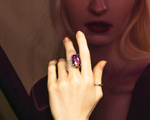 Gem collectors delight- large checkerboard cut ametrine ring by Peggy Skemp, photo by Kirsten Miccoli