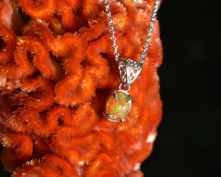 Opal Honeycomb Cabachon Solitaire Pendant