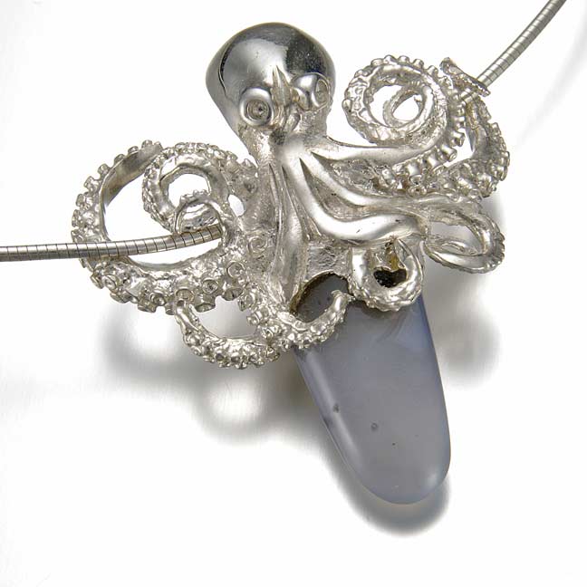 octopus necklace, chalcedony, peggy skemp jewelry, tentacle necklace