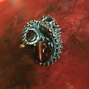 Cats Eye Rutile Tentacle Ring
