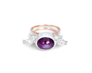 Serpent Sentinels Ring with Star Ruby and Diamond Eyes