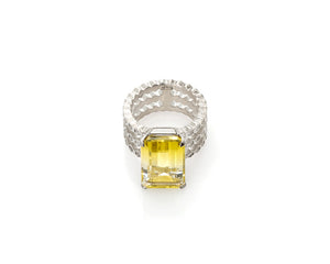 bicolor lemon quartz, peggy skemp jewelry, cocktail ring, emerald cut, collectible gemstone, jewelry addict, gems, quartz, bicolor
