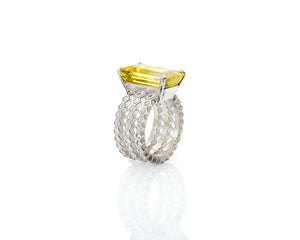 bicolor lemon quartz, peggy skemp jewelry, cocktail ring, emerald cut, collectible gemstone, jewelry addict, gems, quartz, bicolor