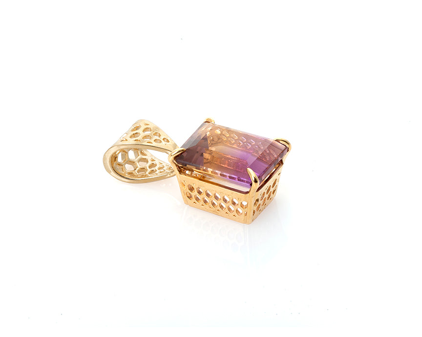 Ametrine Honeycomb Pendant, 14KY Gold
