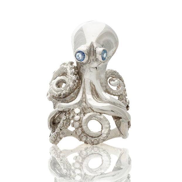 Octopus Ring with Gemstone Eyes