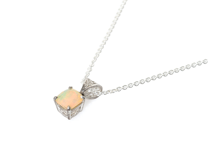 Opal Honeycomb Necklace, Silver with Faceted Opal