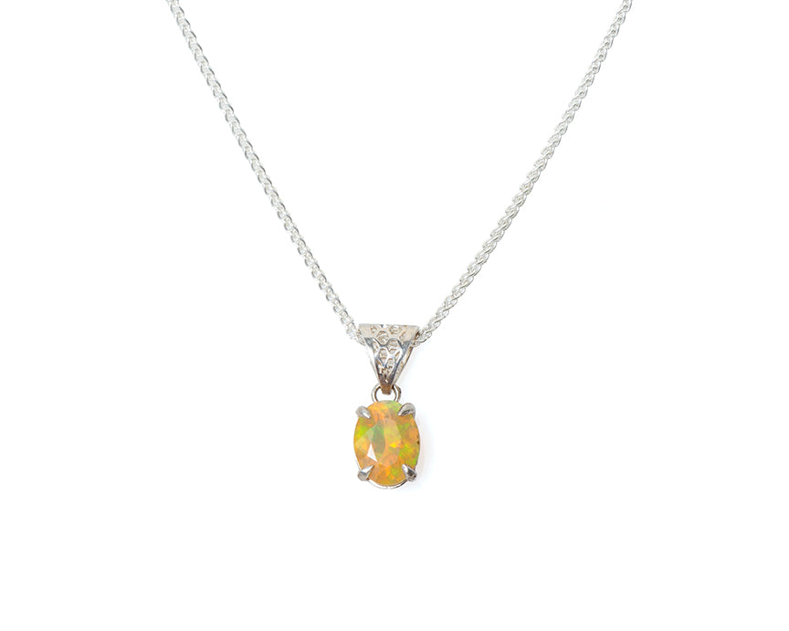 Opal Honeycomb Necklace, Silver with Faceted Opal