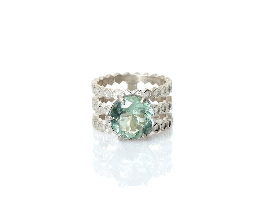 prasiolite, green gem, honeycomb ring, peggy skemp jewelry, silver cocktail ring, gem, jewelry addict, art jewelry