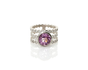 Kunzite Three Band Honeycomb Ring