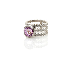 Kunzite Three Band Honeycomb Ring