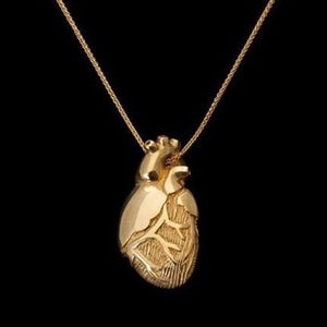 gold heart, solid gold heart, heart locket, anatomical heart, heart anatomy, medical art, medical jewelry, peggy skemp jewelry