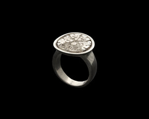 silver brain signet ring, side view
