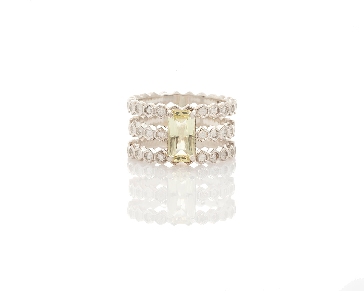 Yellow Apatite Honeycomb Ring