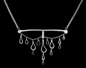 hand forged silver drips necklace on thick silver wheat chain, one of a kind by Peggy Skemp 2021
