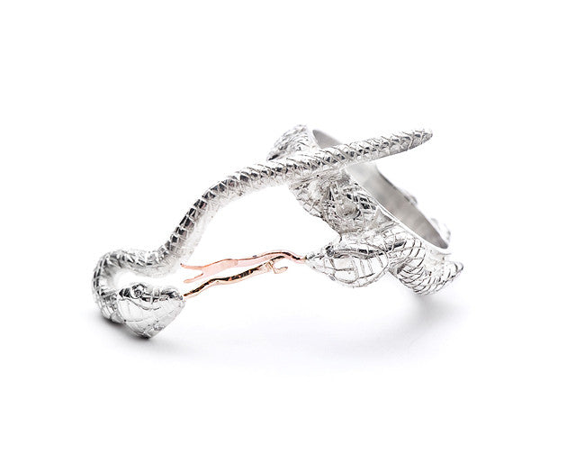 Engraved Snakes Ring with Golden Tongues