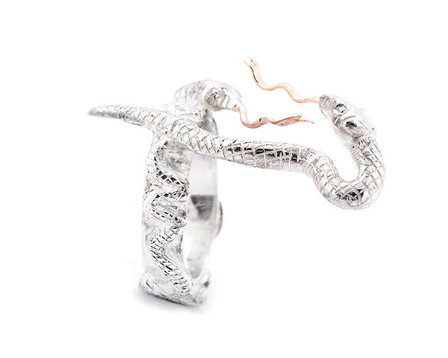 Engraved Snakes Ring with Golden Tongues