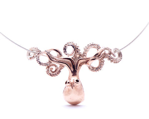 Carnation Pink Silver Octopus Necklace
