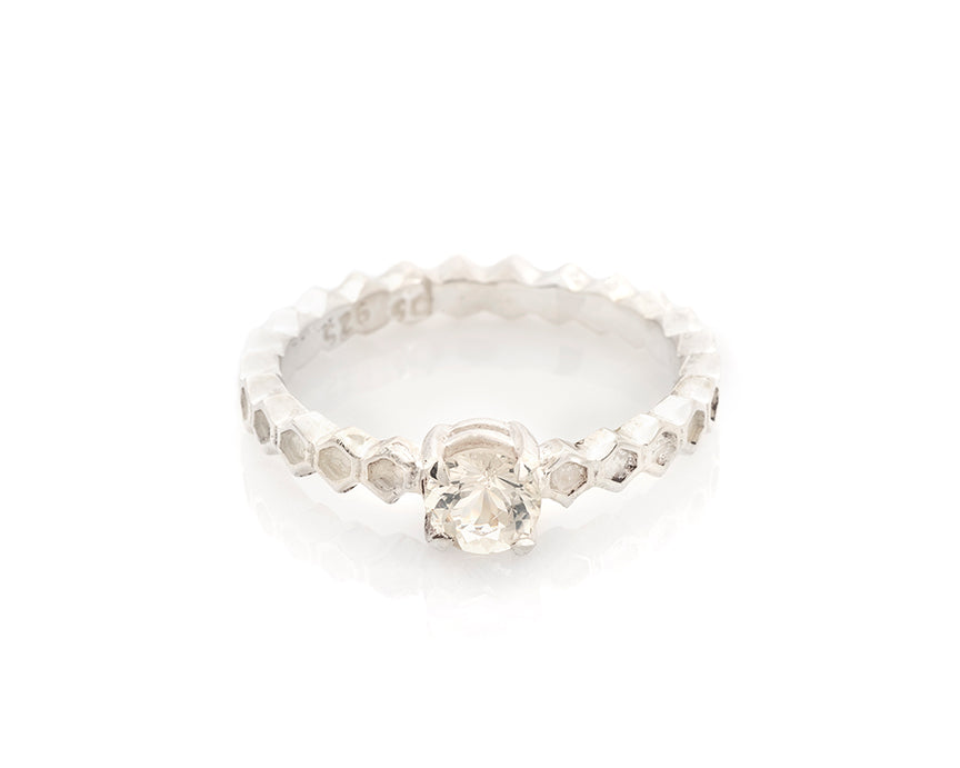 Silver Sunstone Honeycomb Ring