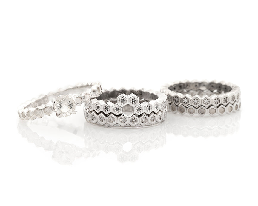 Silver Sunstone Honeycomb Ring