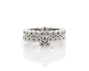 Diamond Honeycomb Stacking Compass Rose Bee Hive Ring