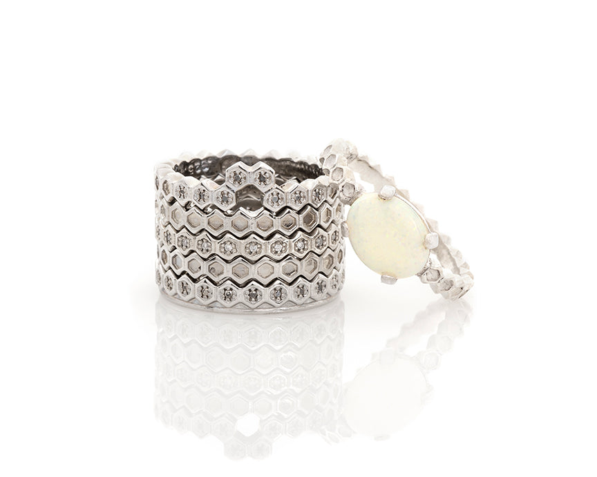 Silver Opal Honeycomb Ring
