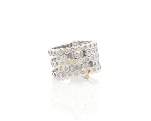 Silver Honeycomb Ring with Yellow Diamonds 1