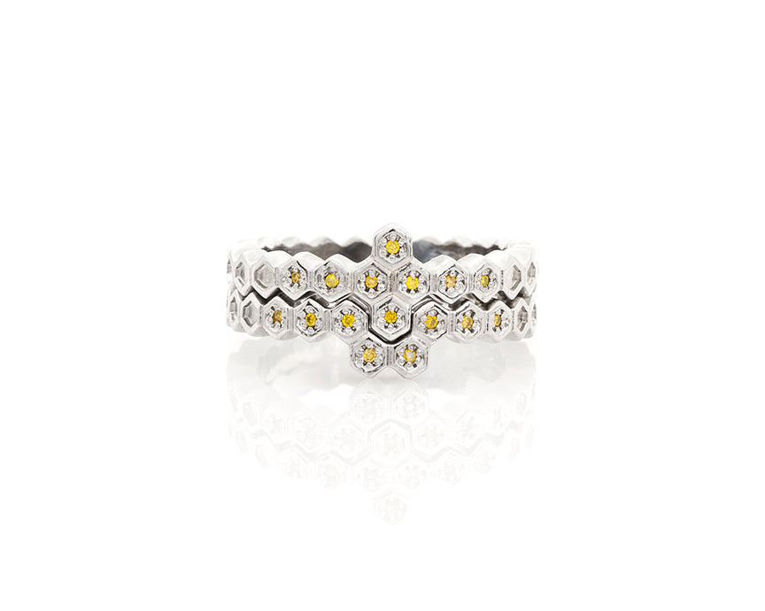 Diamond Honeycomb Stacking Compass Rose Bee Hive Ring