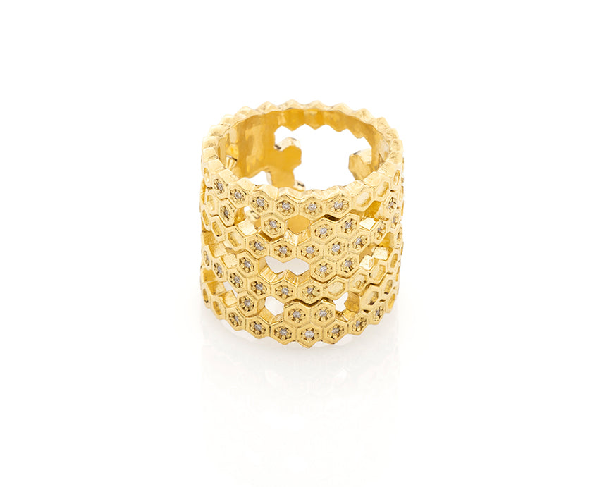 18ky Gold Honeycomb Statement Ring