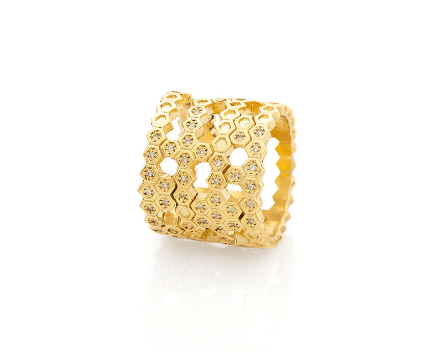 18ky Gold Honeycomb Statement Ring