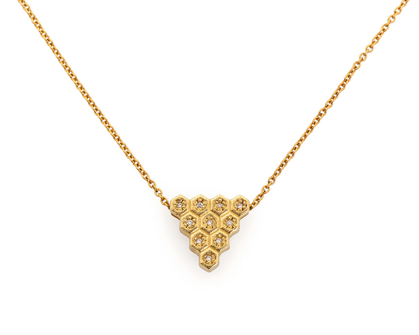 18ky Gold Honeycomb Triangle Necklace
