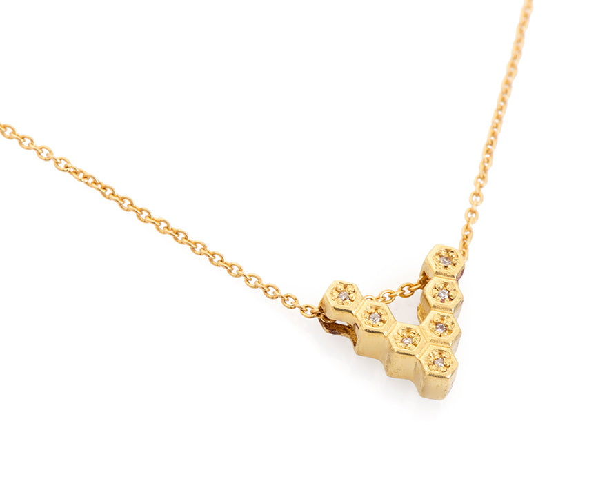 18ky Gold Honeycomb Floating V Necklace