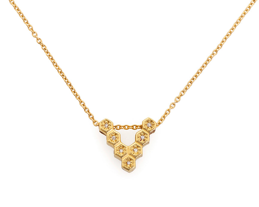 18ky Gold Honeycomb Floating V Necklace