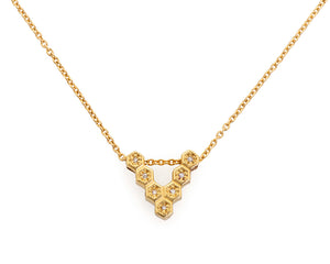 18ky Gold Honeycomb Floating V Necklace