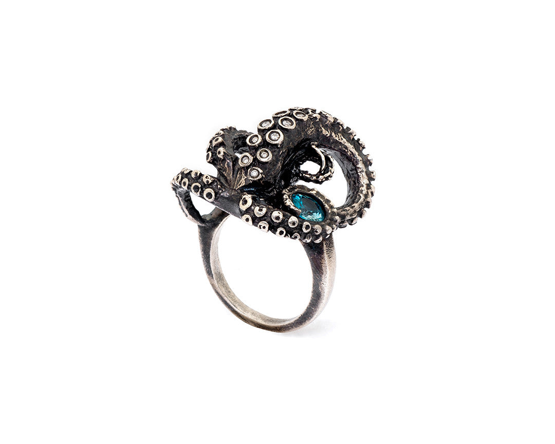 Diamond and Blue Spinel Tentacle Ring