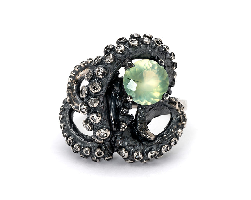 Diamond and Prehnite Tentacle Ring