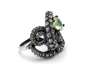 Diamond and Prehnite Tentacle Ring
