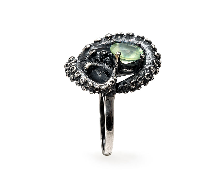 Diamond and Prehnite Tentacle Ring