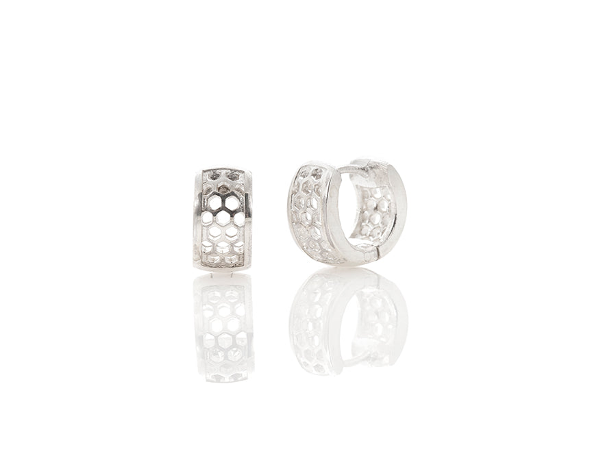 solid silver honeycomb huggie hoop earrings by Peggy Skemp Jewelry