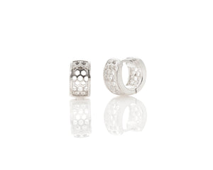 solid silver honeycomb huggie hoop earrings by Peggy Skemp Jewelry