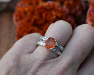 mexican fire opal honeycomb ring, faceted opal, red opal, peggy skemp jewelry, honeycomb ring, perfect gift, one of a kind